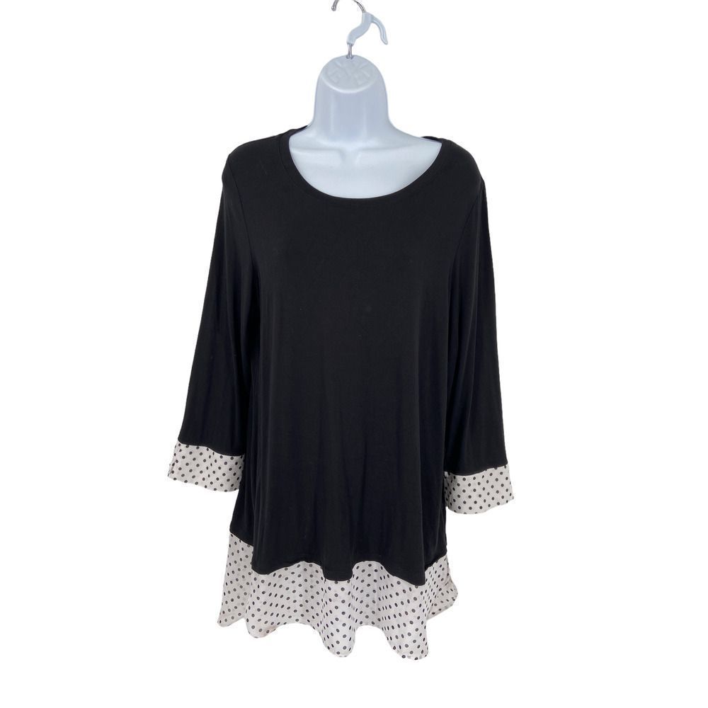 Christopher & Banks Black‎ Polka Dot Overlay Long Sleeves Tunic Top Medium